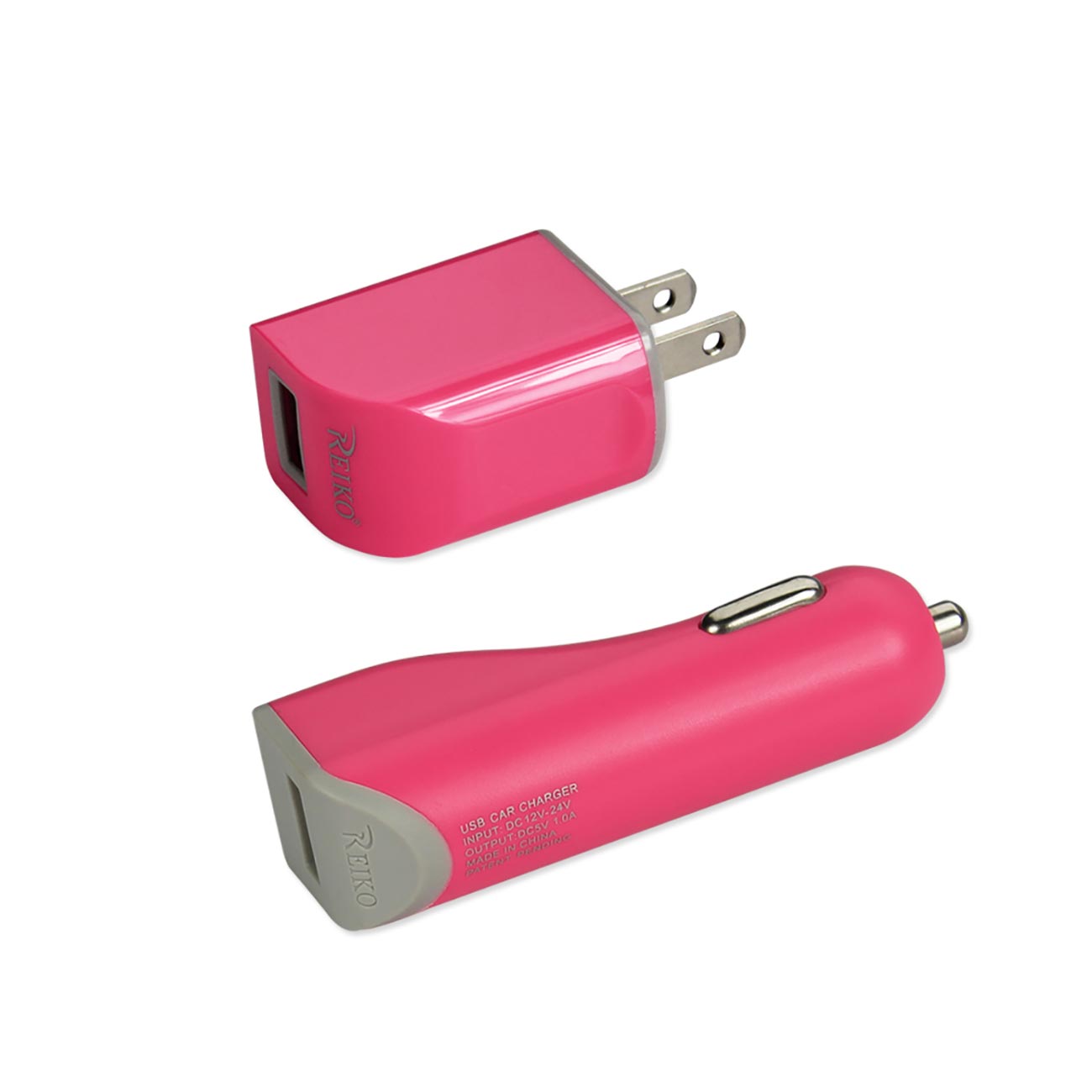 Car Charger Wall Adapter With Cable 3-In-1 iPhone SE/ 5S/ 5 1A Hot Pink Color
