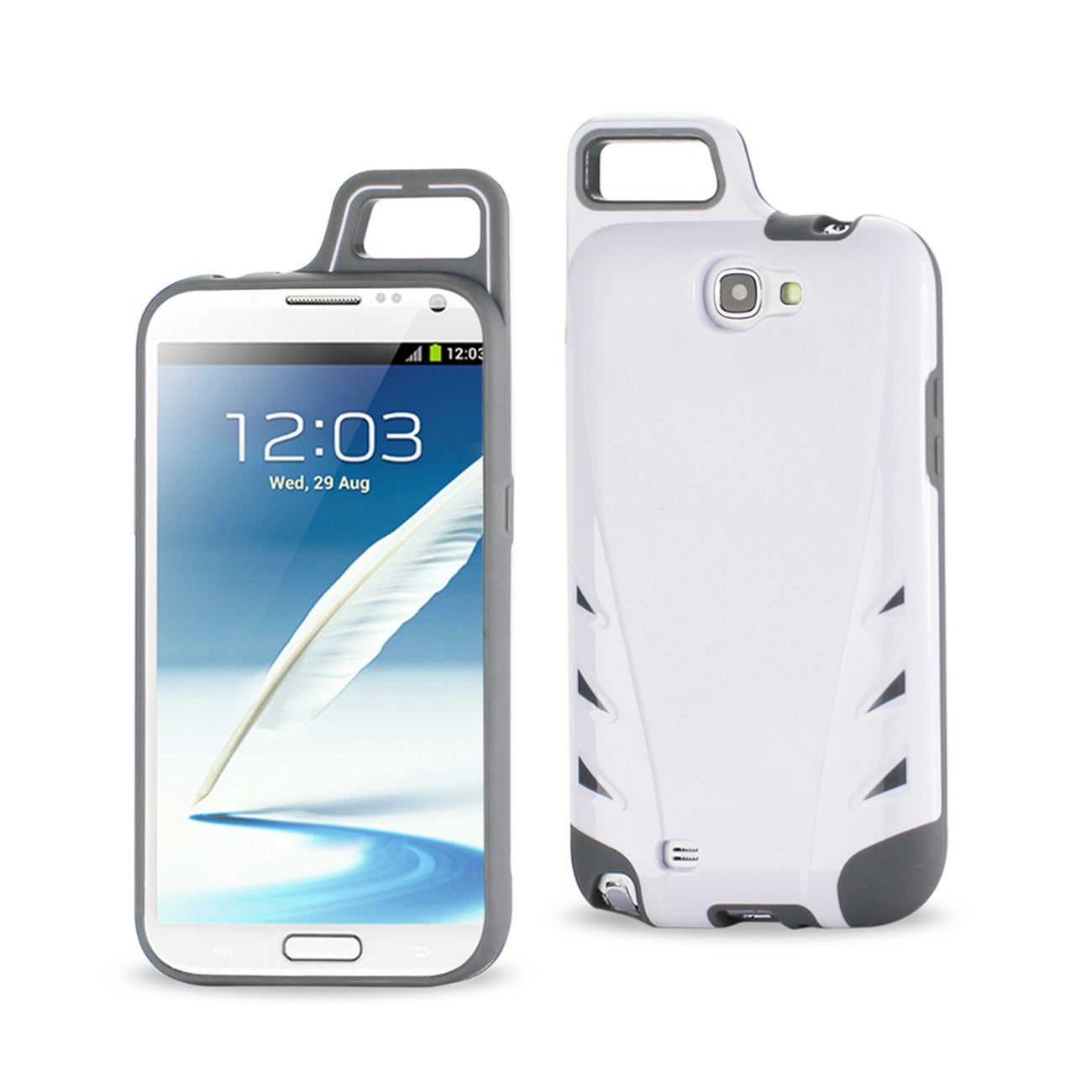 Samsung Galaxy Note 2 Dropproof Workout Hybrid Case With Hook In White Grey