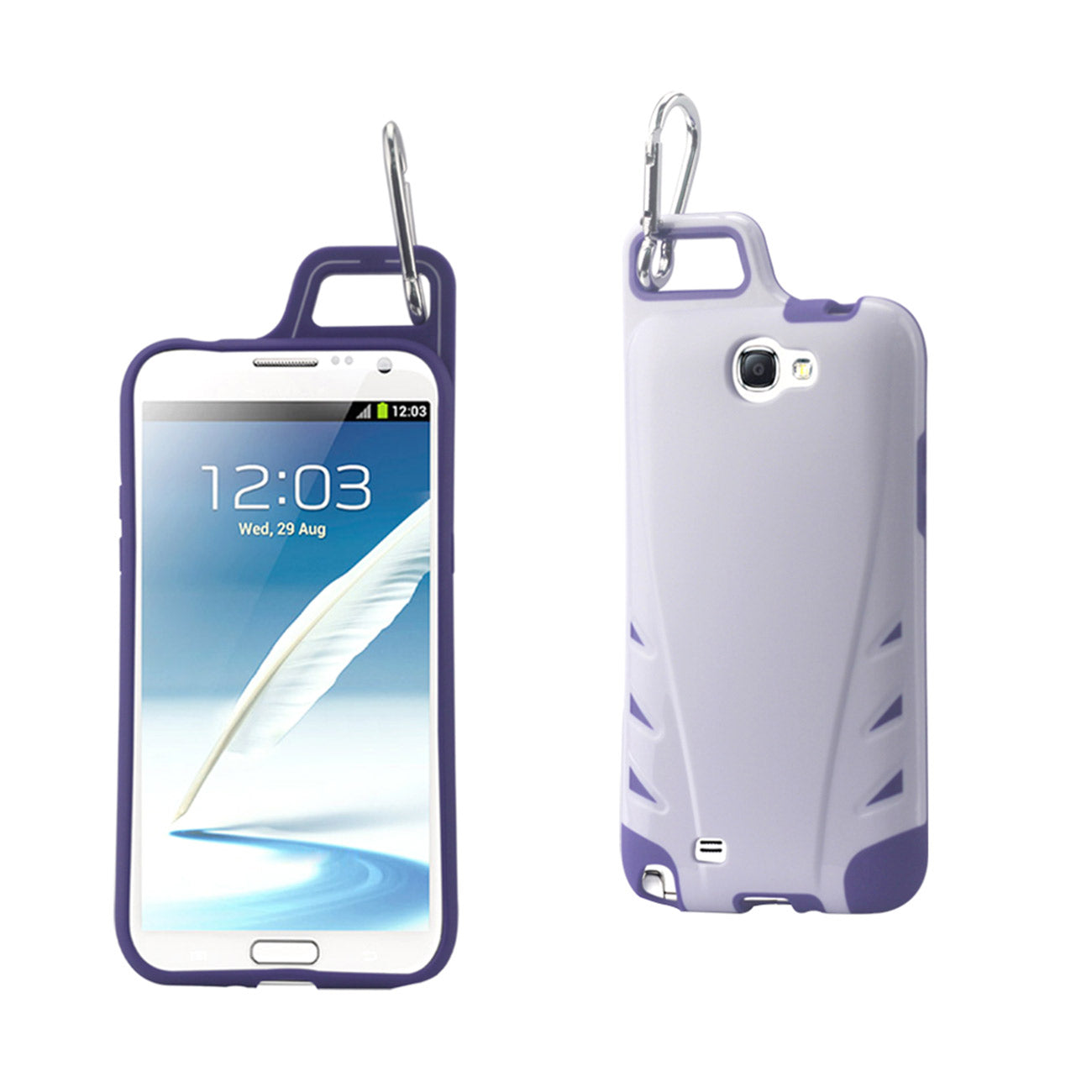 Samsung Galaxy Note 2 Dropproof Workout Hybrid Case With Hook In White Purple