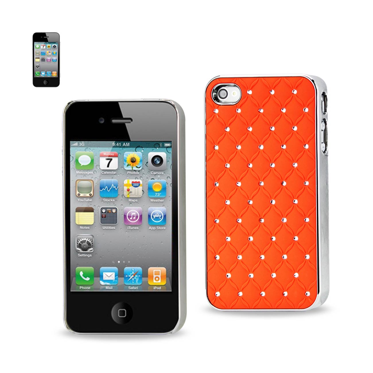 Case Metal Plated Jewelry Diamond Studs iPhone 4/ 4S Orange Color
