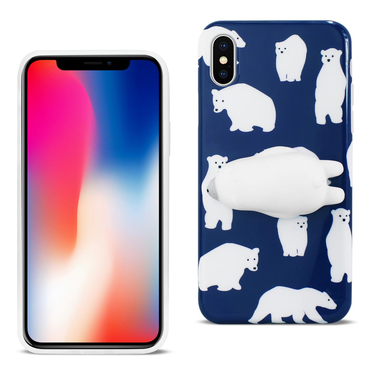 iPhone X/iPhone XS TPU DESIGN CASE WITH 3D SOFT SILICONE POKE SQUISHY POLAR BEAR