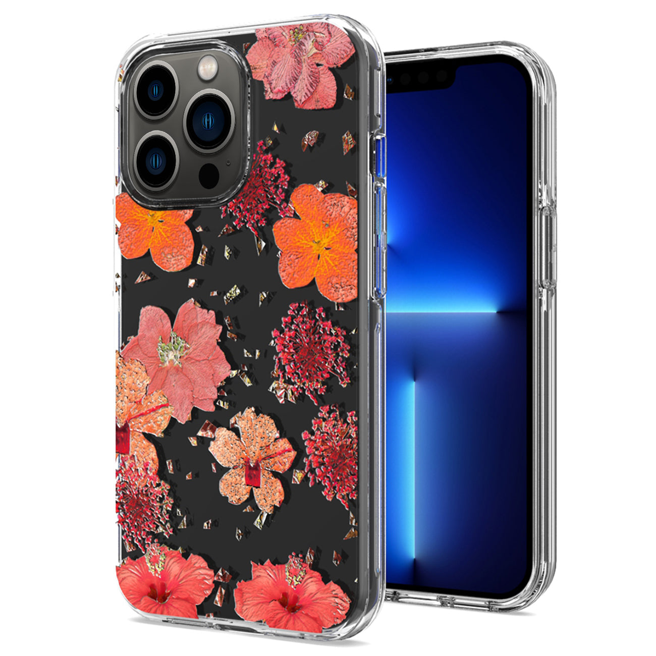 Pressed dried flower Design Phone case For iPhone 13 Pro Max In Red