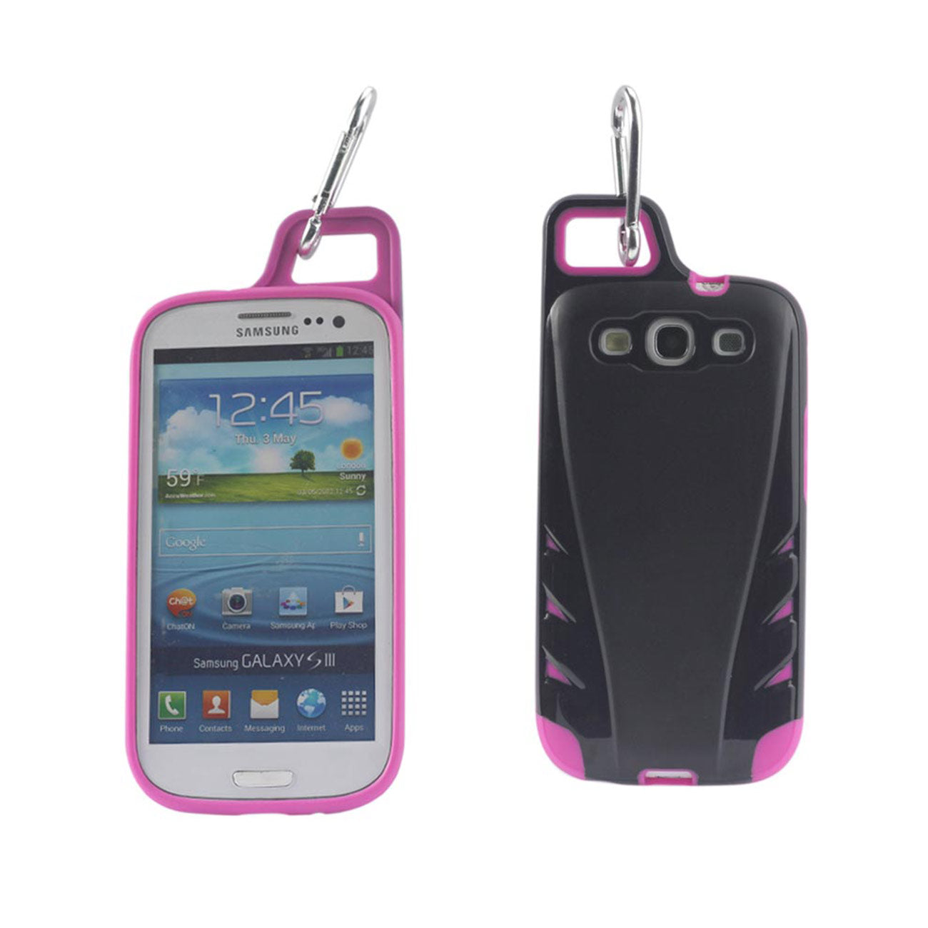 Samsung Galaxy S3 Dropproof Workout Hybrid Case With Hook In Black Hot Pink