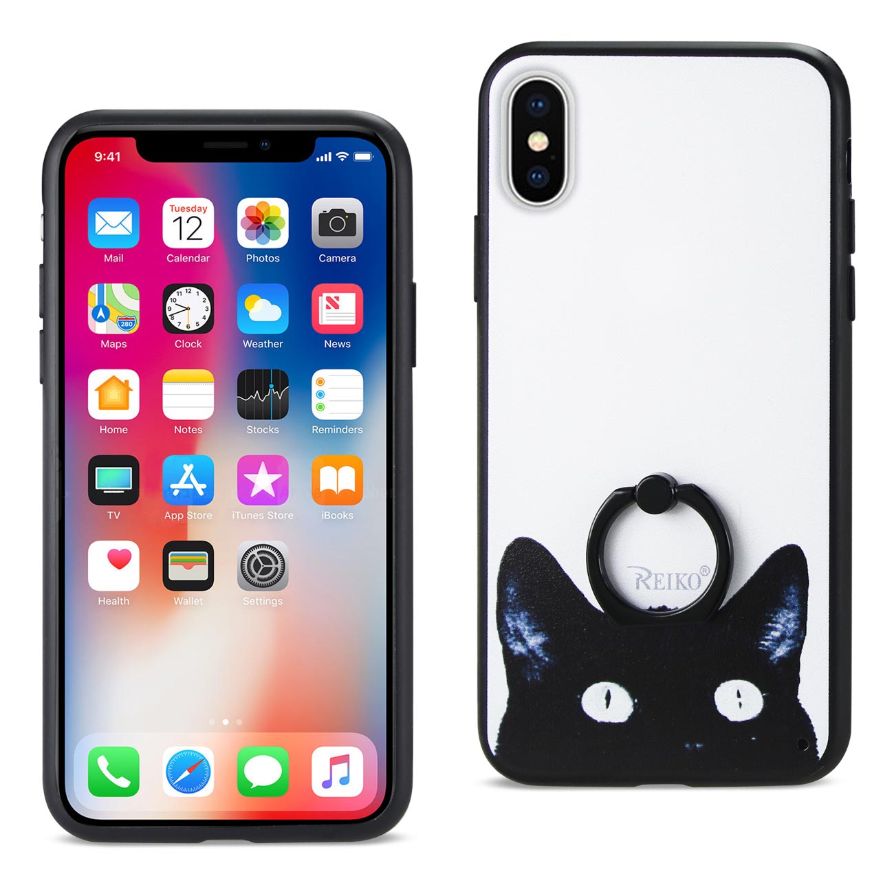iPhone X/iPhone XS CAT DESIGN CASE WITH ROTATING RING STAND HOLDER