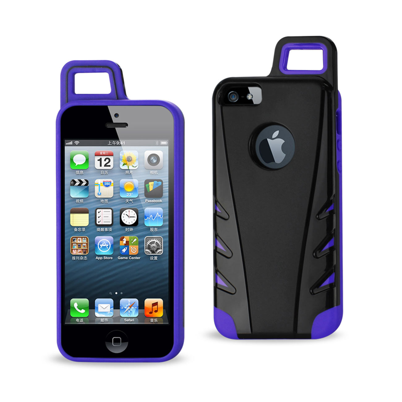 Case Hybrid iPhone 5/ 5S/ SE Drop Proof Workout With Hook Black Purple Color