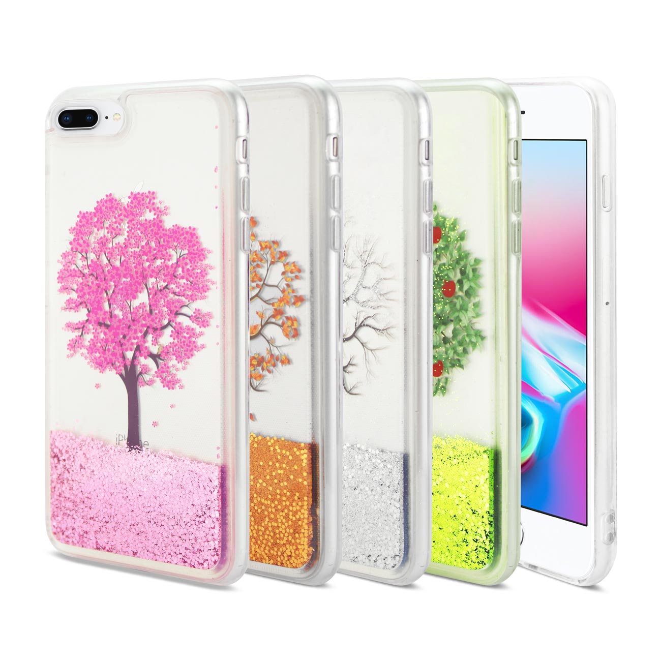 Cases Bumper Tree Design iPhone 8 Plus Clear Four Seasonal Colors (4Pcs)