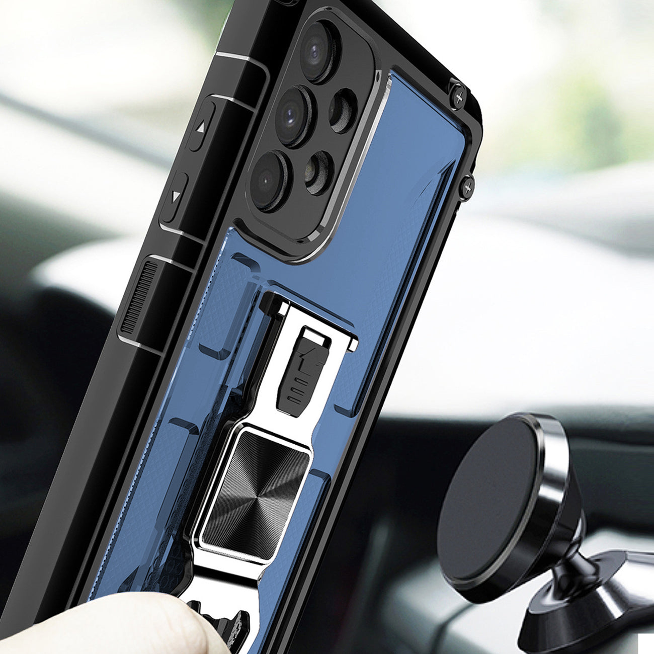 Kickstand Ring Holder/Bottle Opener with Magnetic Car Mount for Samsung Galaxy A33 5G In Blue