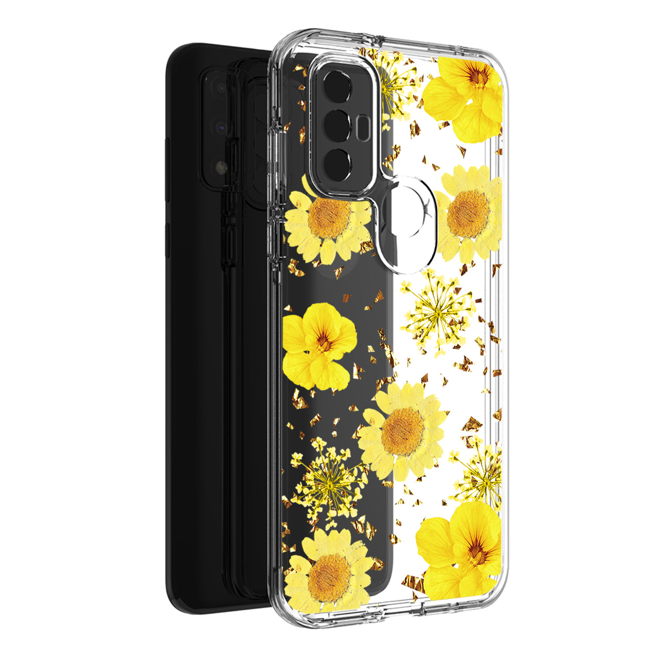 Pressed dried flower Design Phone case For Moto-G Pure 2021/G Power 2022 In Yellow