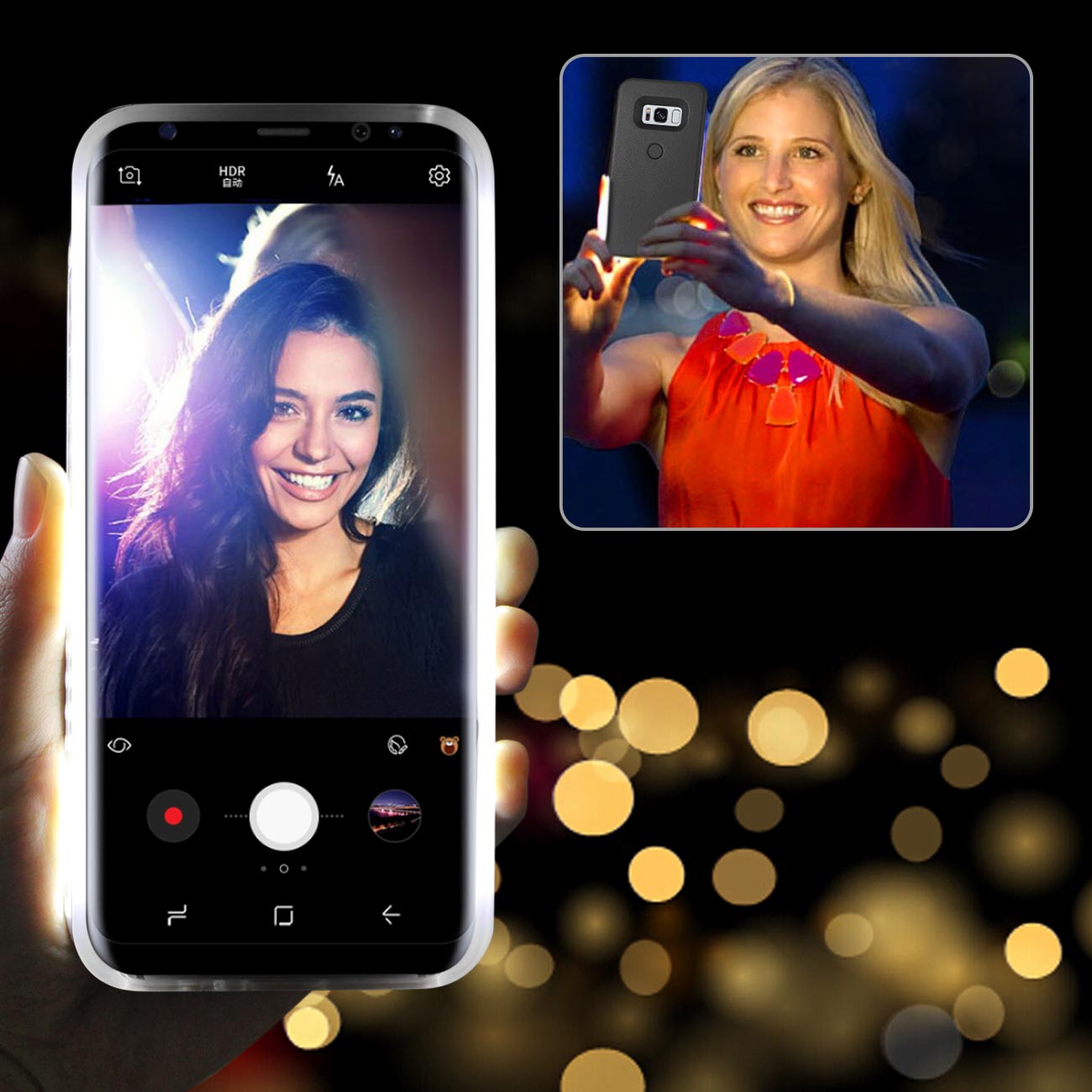 SAMSUNG GALAXY S8 LED SELFIE LIGHT UP ILLUMINATED CASE IN BLACK