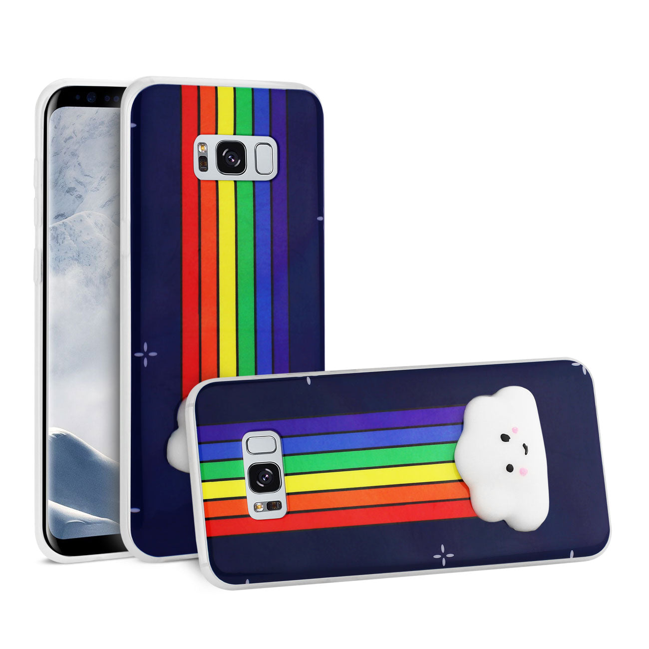 Samsung Galaxy S8 EDGE/S8 Plus TPU Design Case With 3D Soft Silicone Poke Squishy Rainbow Cloud