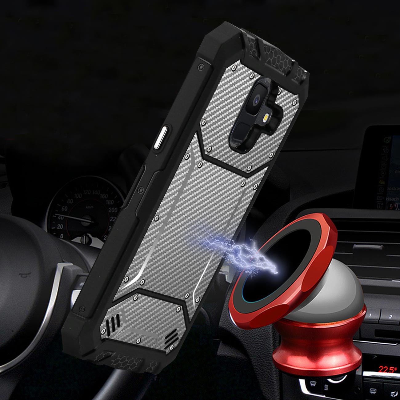 Reiko Samsung Galaxy A6 Carbon Fiber Hard-shell Case In Gray