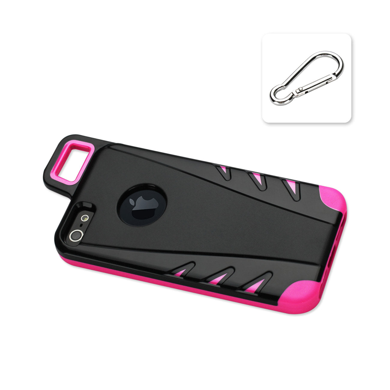 Case Hybrid iPhone 5/ 5S/ SE Drop Proof Workout With Hook Black Hot Pink Color