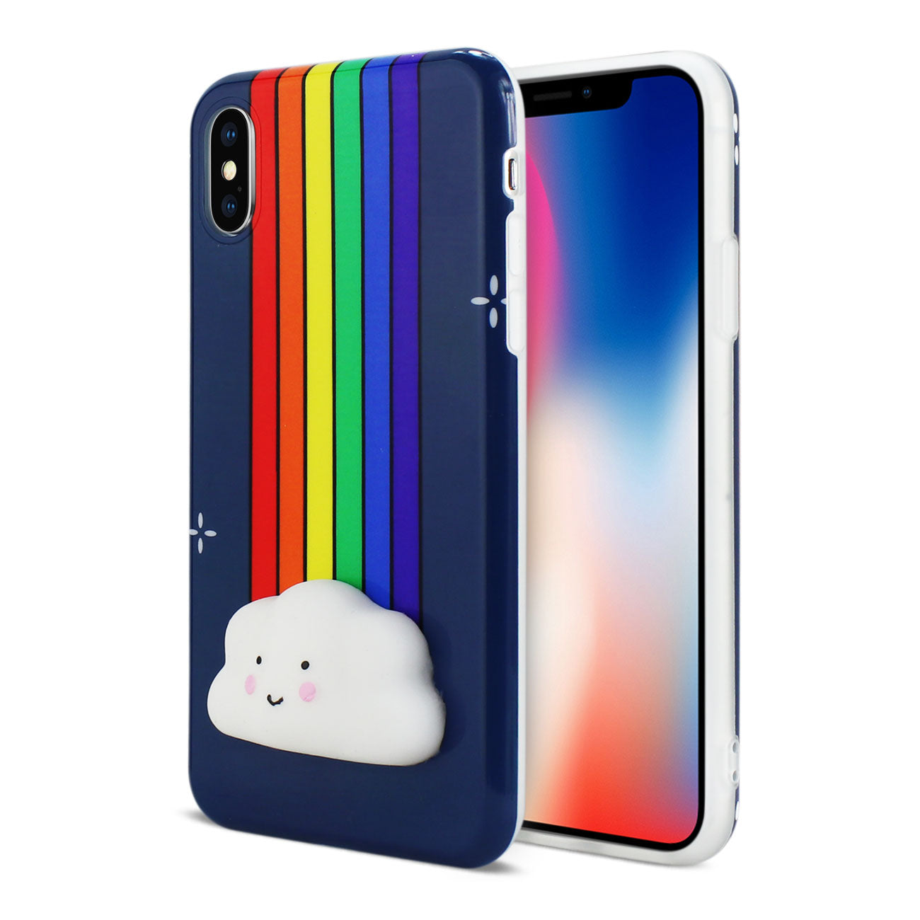 iPhone X/iPhone XS TPU DESIGN CASE WITH 3D SOFT SILICONE POKE SQUISHY RAINBOW CLOUD