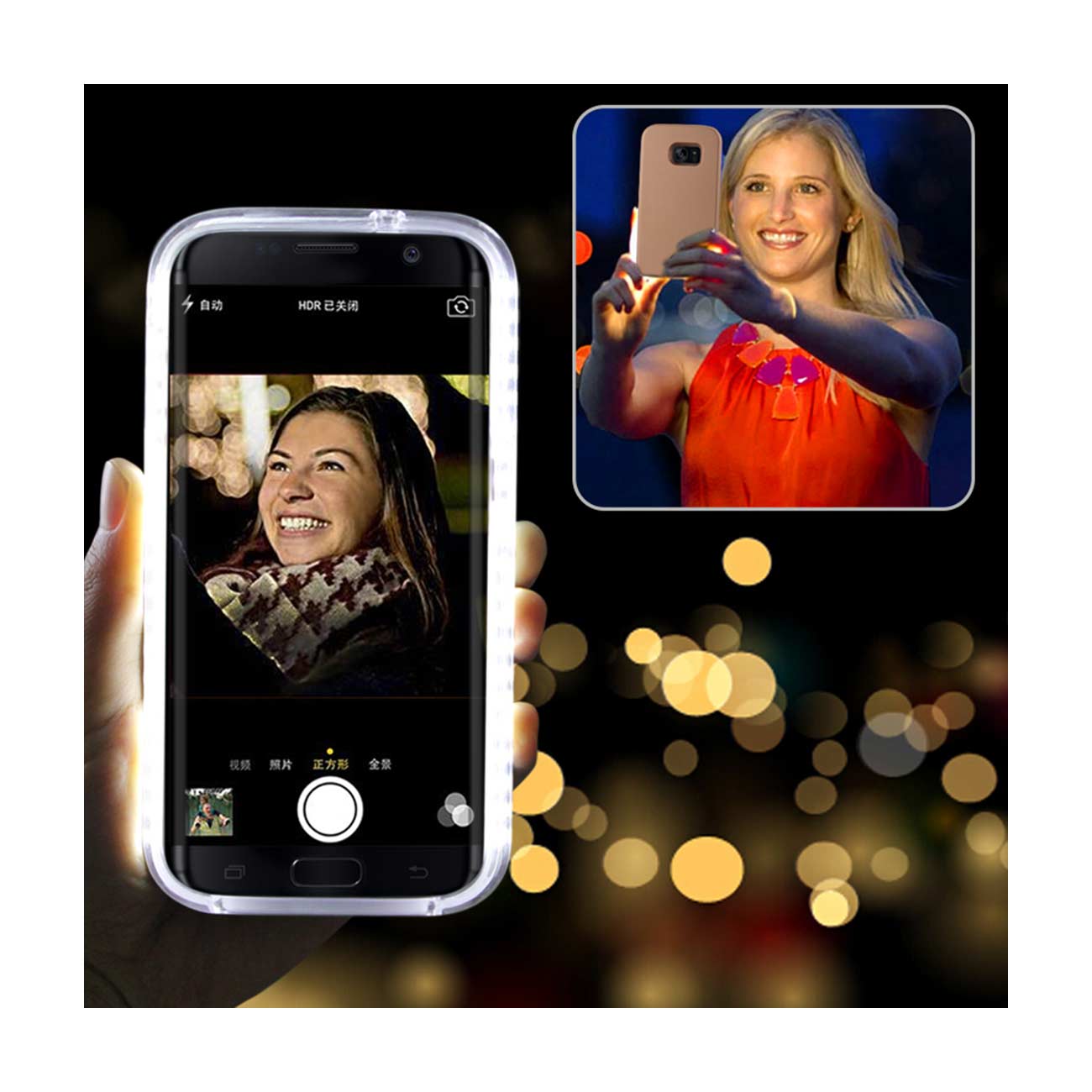 SAMSUNG GALAXY S7 EDGE LED SELFIE LIGHT UP ILLUMINATED CASE IN ROSE GOLD