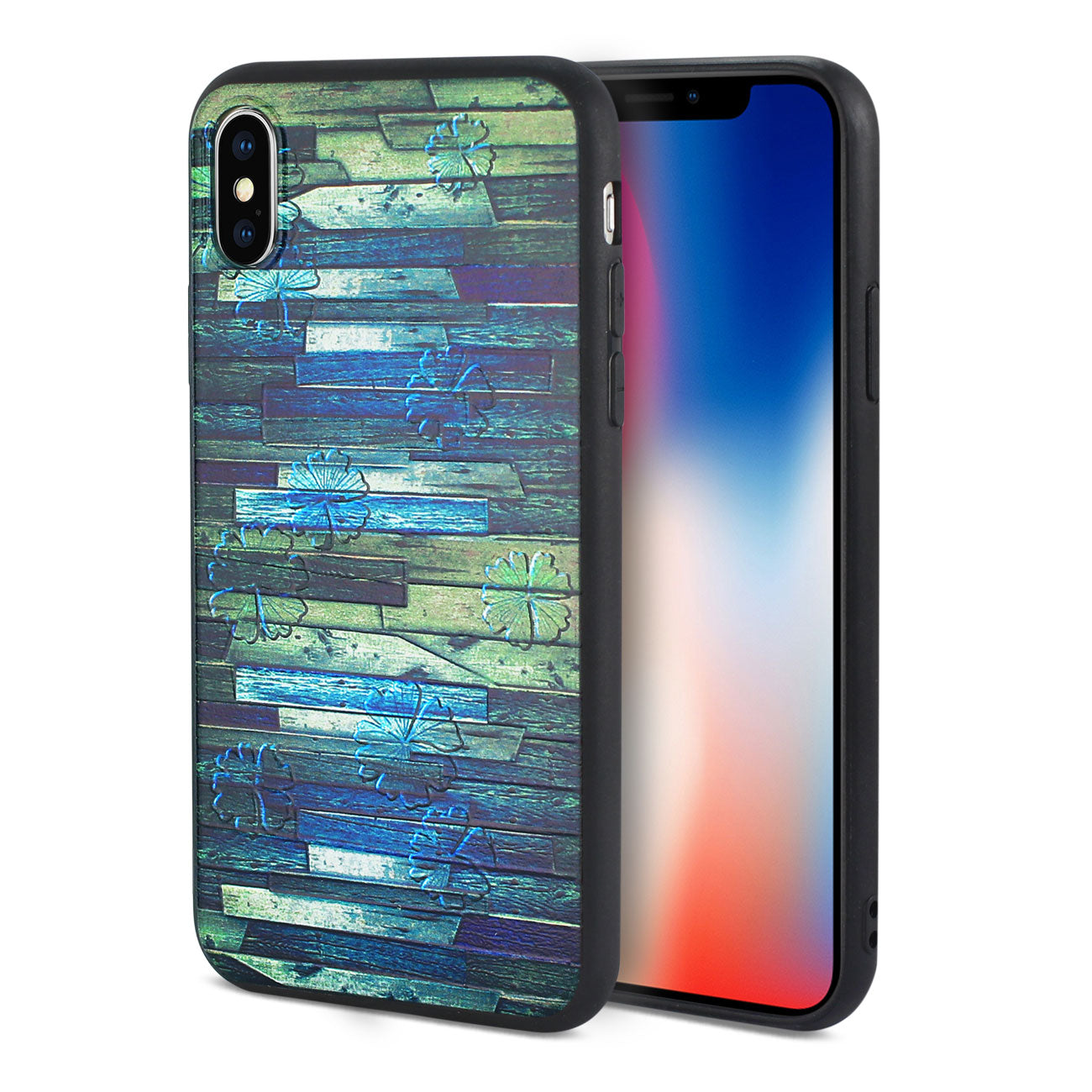 Case TPU Embossed Wood Pattern Design With Flowers iPhone X/ iPhone XS