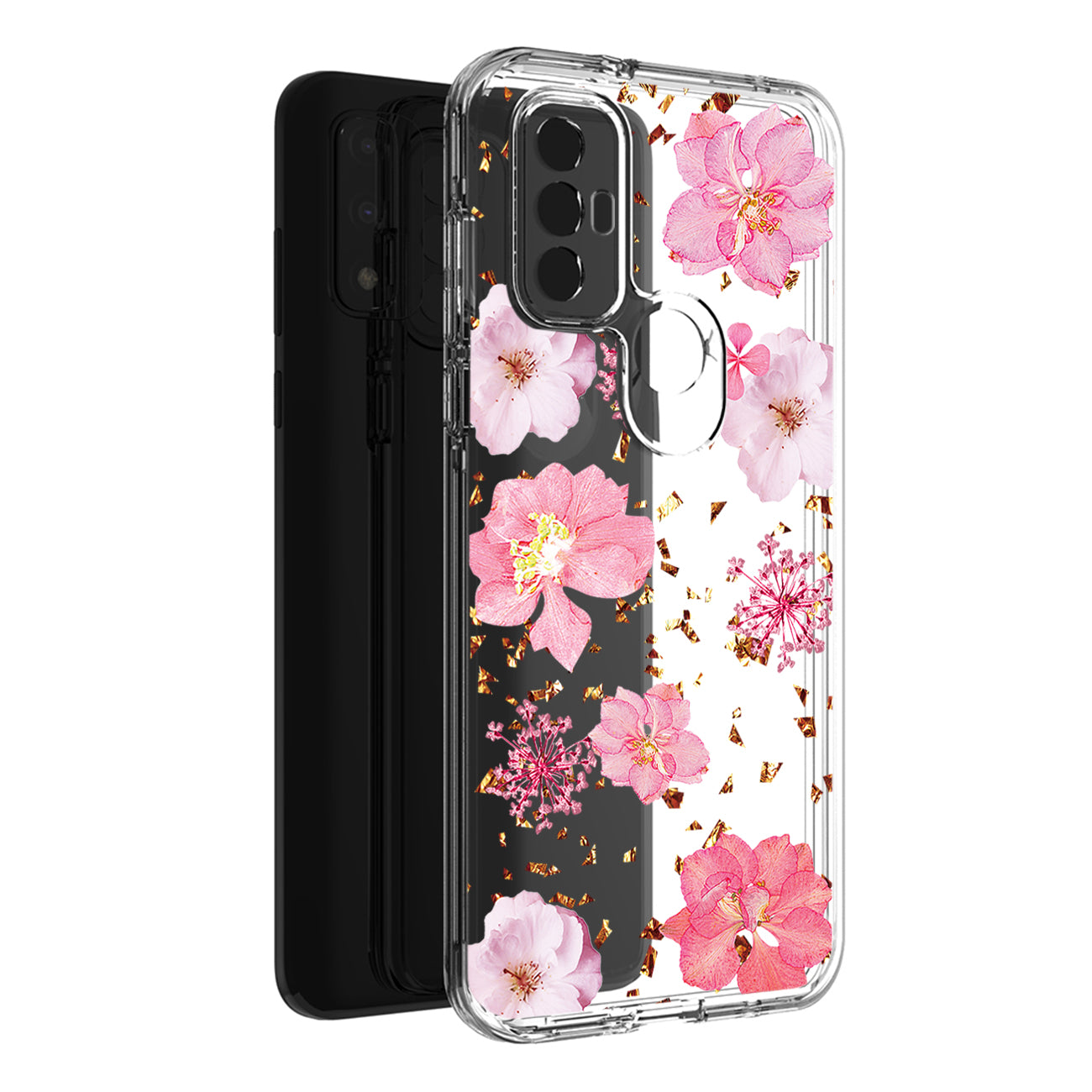 Pressed dried flower Design Phone case For Moto-G Pure 2021/G Power 2022 In Pink