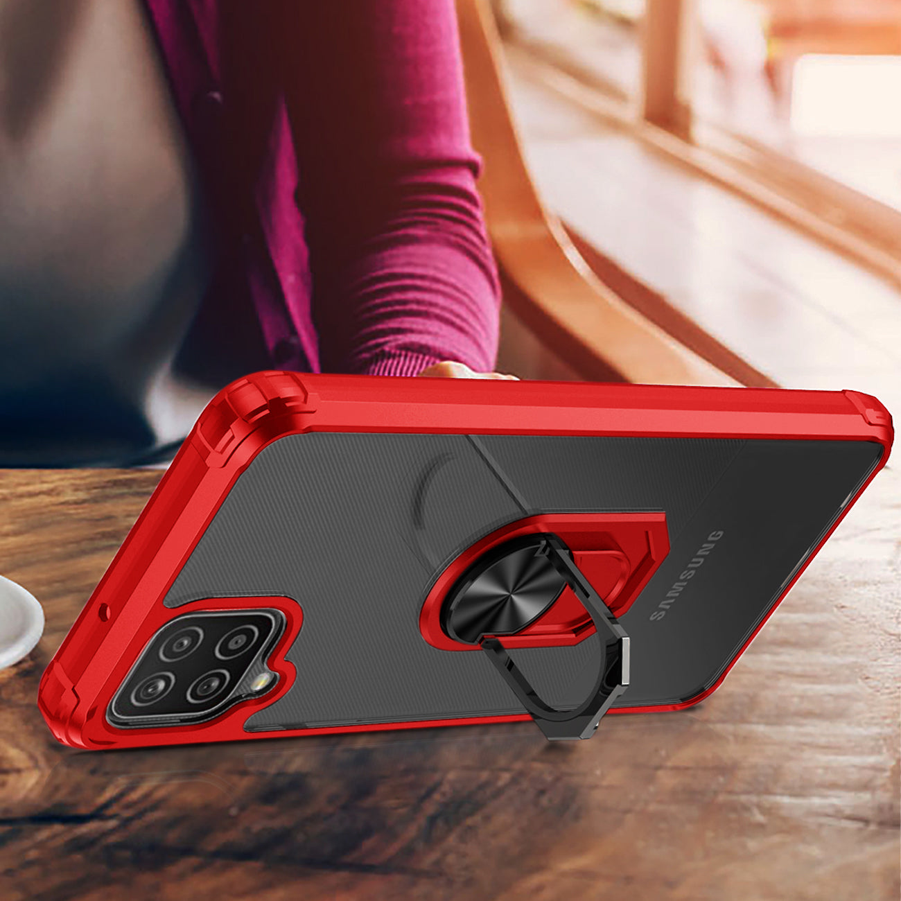 Case TPU Shockproof Kickstand Ring Holder Magnetic Car Mount Red Color