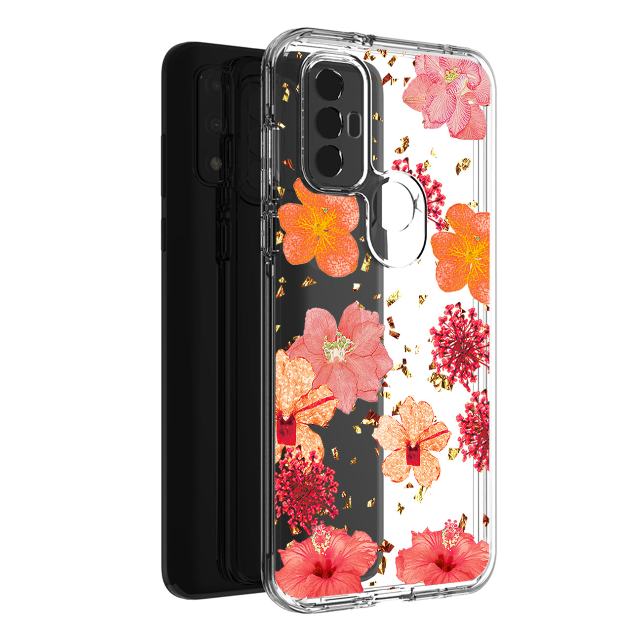 Pressed dried flower Design Phone case For Moto-G Pure 2021/G Power 2022 In Red
