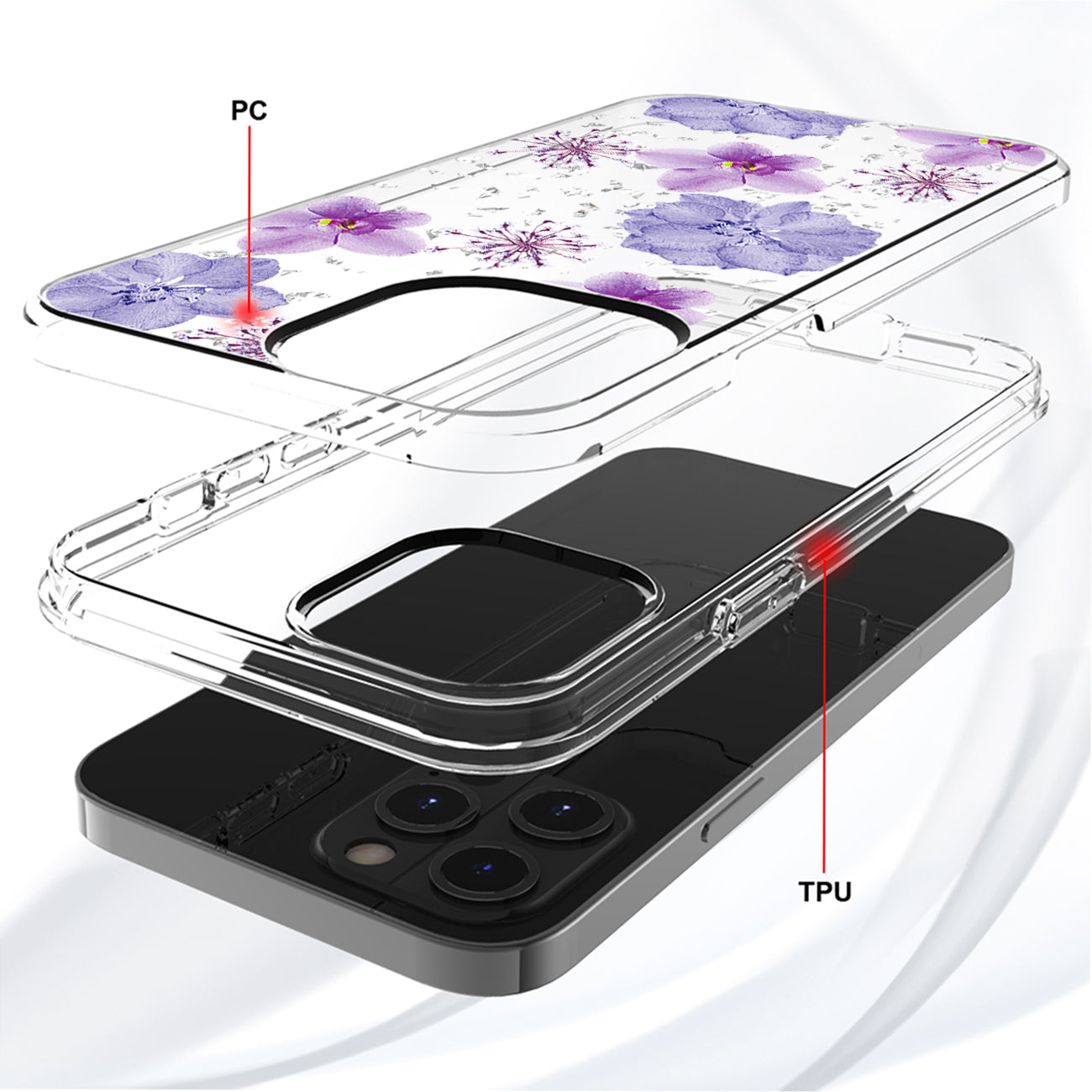 Pressed dried flower Design Phone case For iPhone 13Pro In Purple