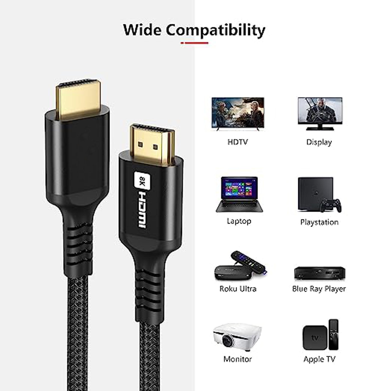 Cable 2.1 HDMI High Speed 8K 6.6Ft Black Color