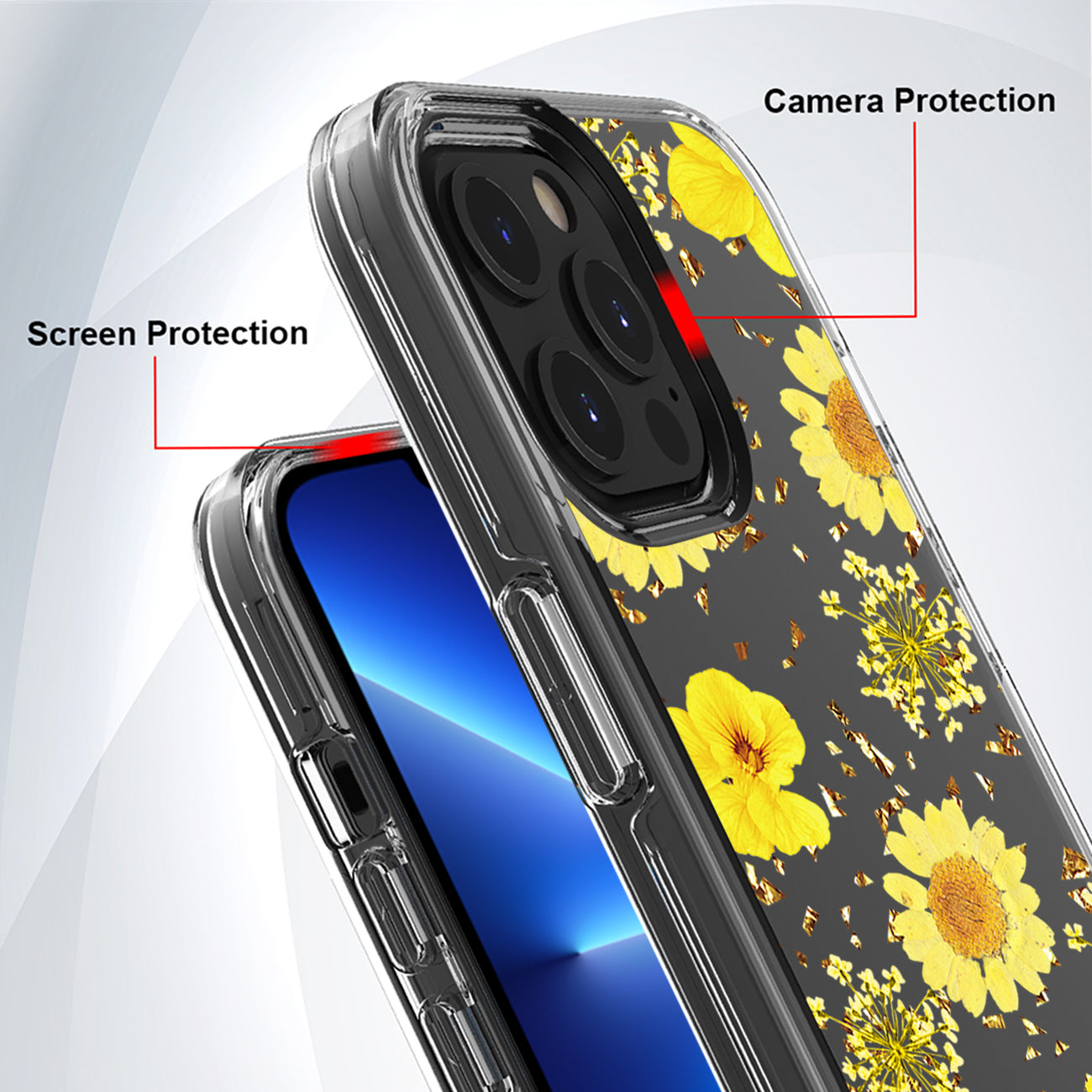 Pressed dried flower Design Phone case For iPhone 13 Pro Max In Yellow