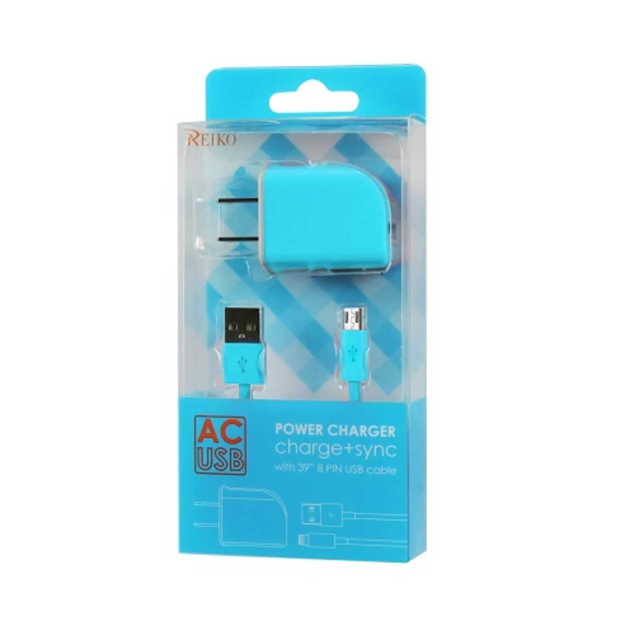 Travel Adapter Charger Micro USB With Cable Portable Reiko 1A Blue Color