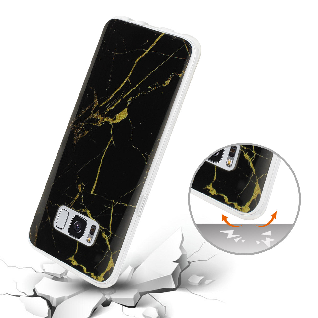 Samsung Galaxy S8 Edge/ S8 Plus Streak Marble iPhone Cover In Black