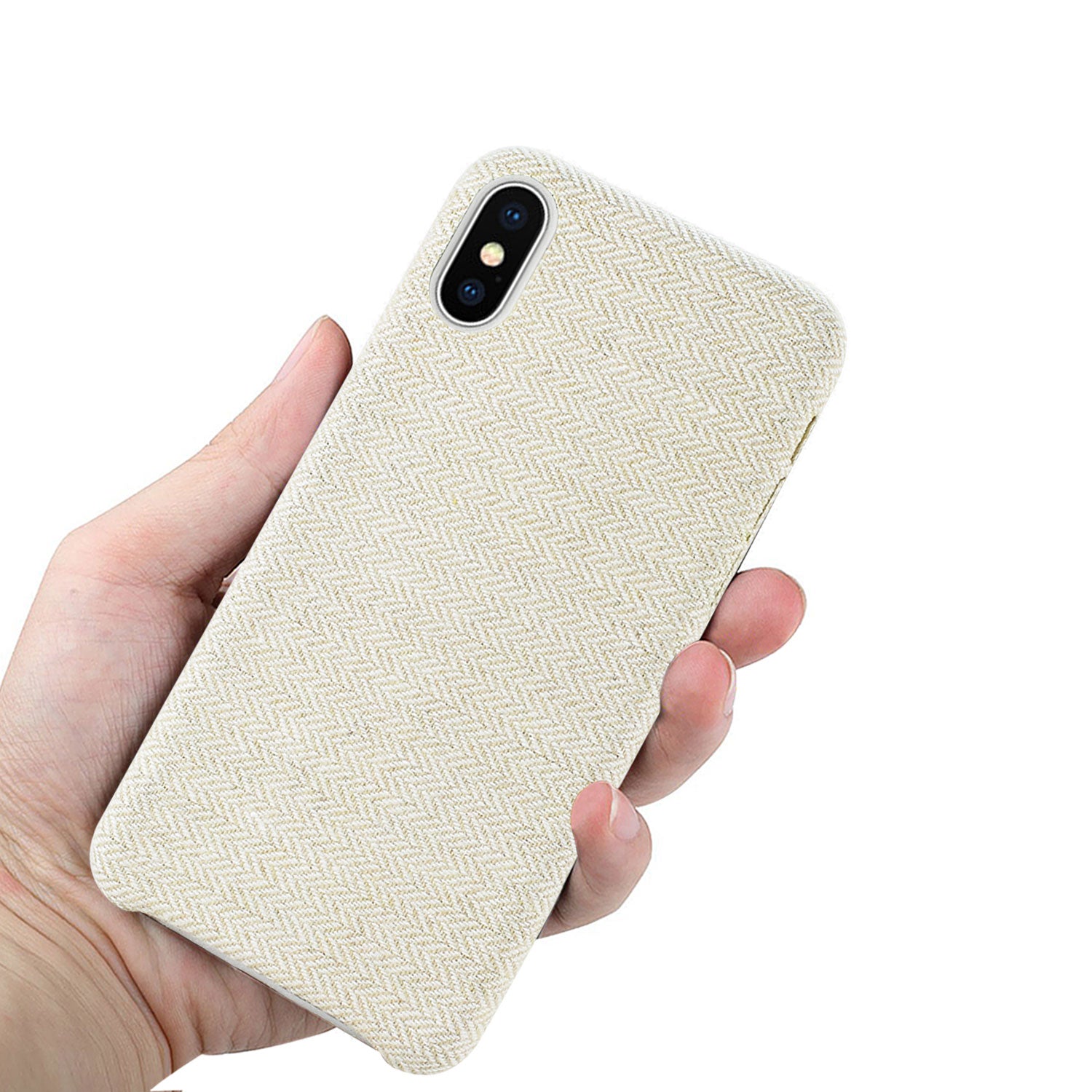 iPhone X/iPhone XS HERRINGBONE FABRIC IN BEIGE