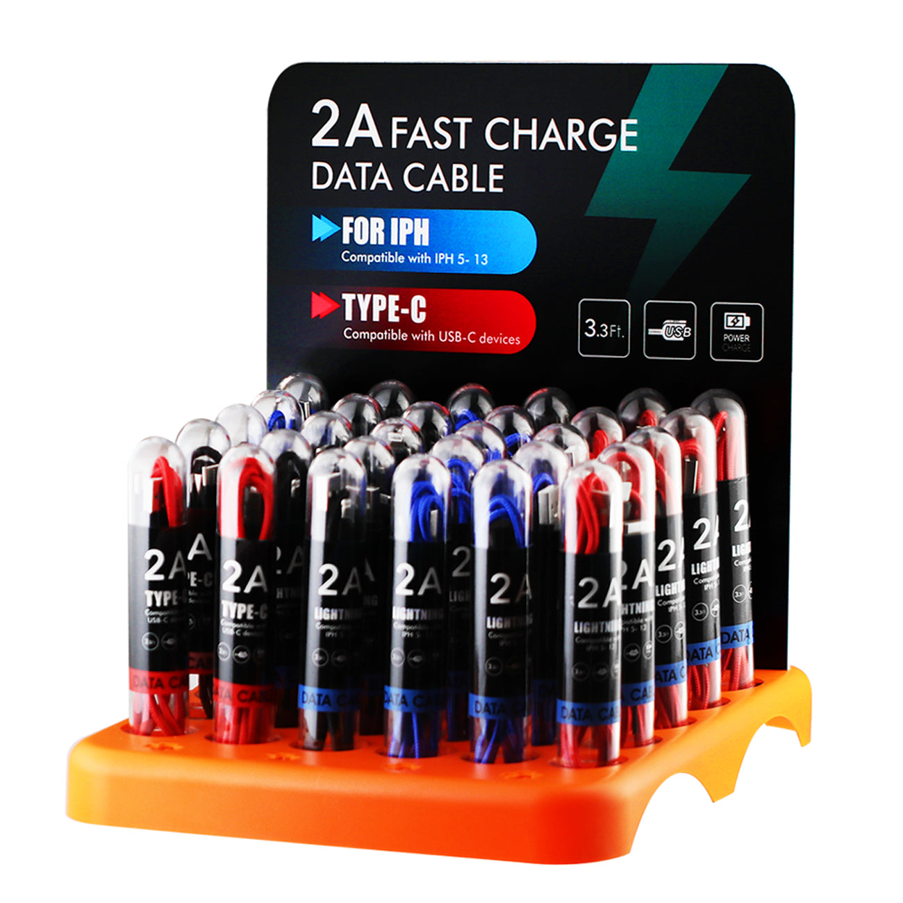 PLASTIC DISPLAY SET(30 pcs of fast charge data cable for iPhone and Type-C)