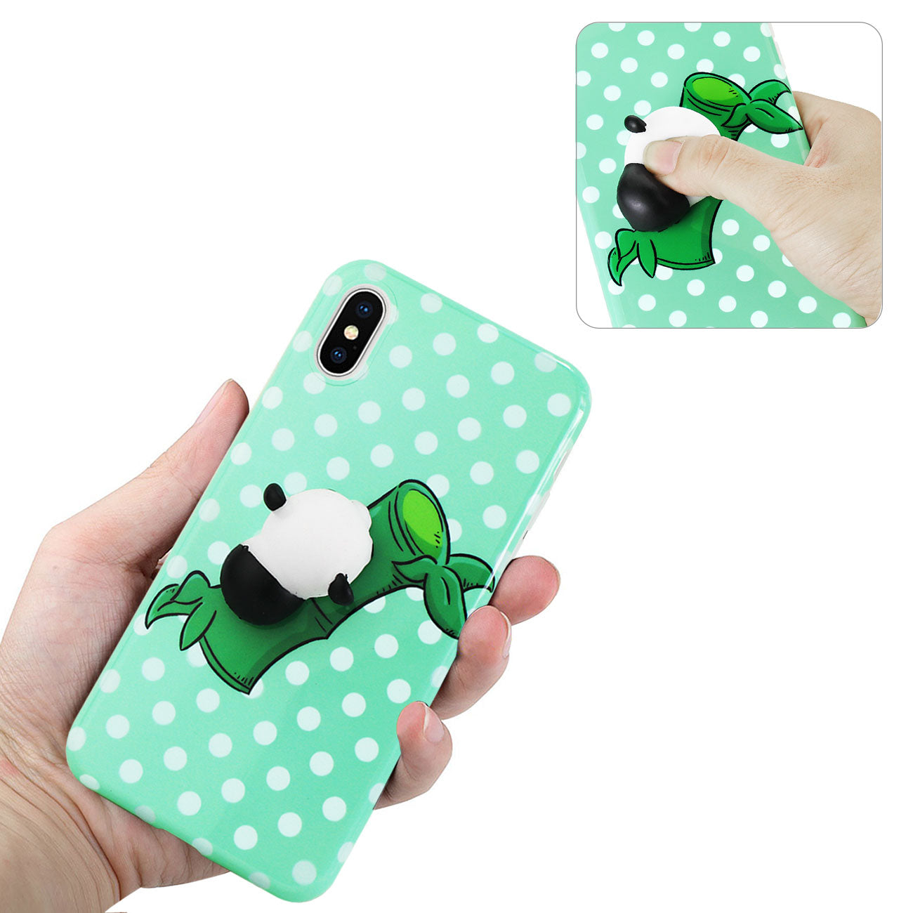 iPhone X/iPhone XS TPU DESIGN CASE WITH 3D SOFT SILICONE POKE SQUISHY PANDA
