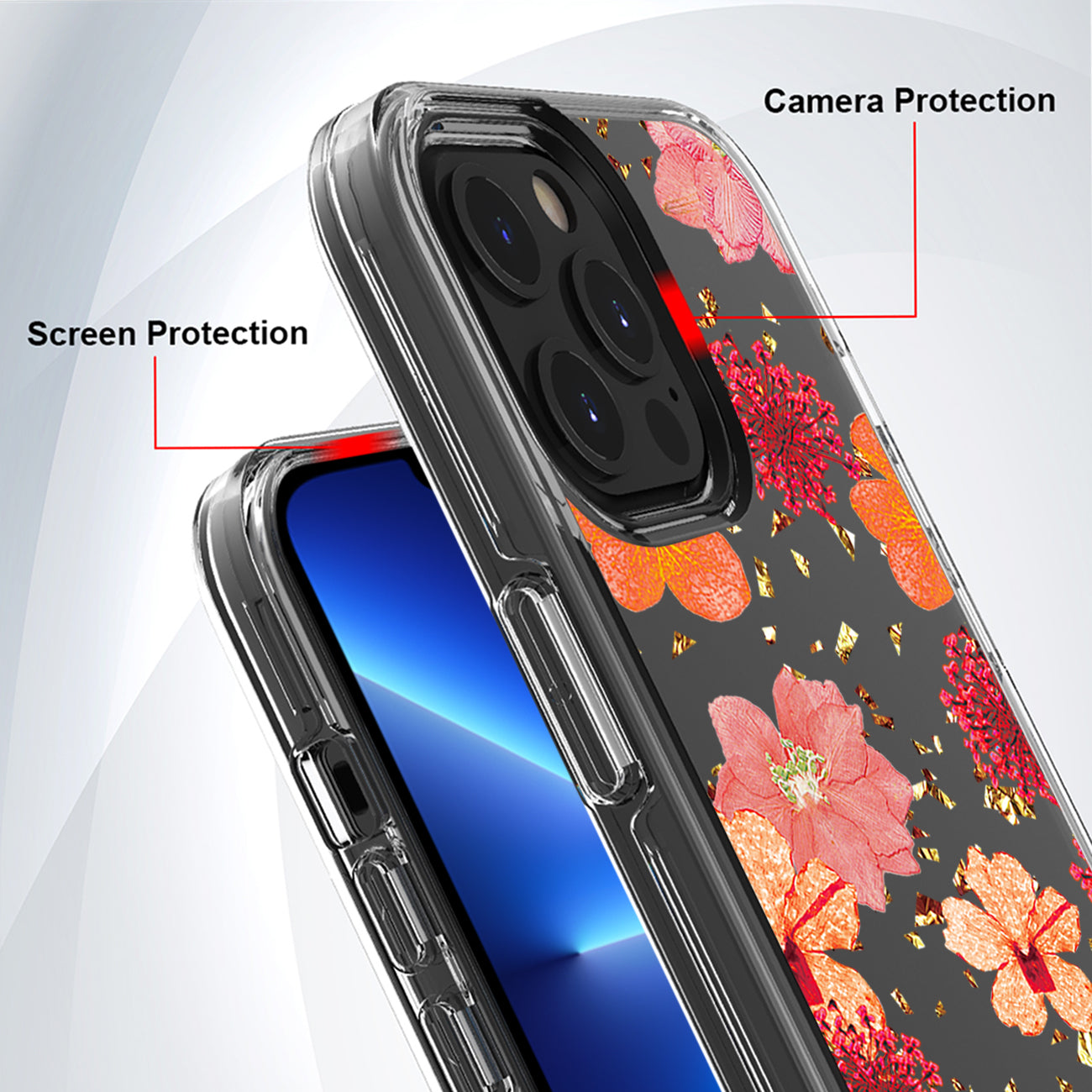 Pressed dried flower Design Phone case For iPhone 13 Pro In Red