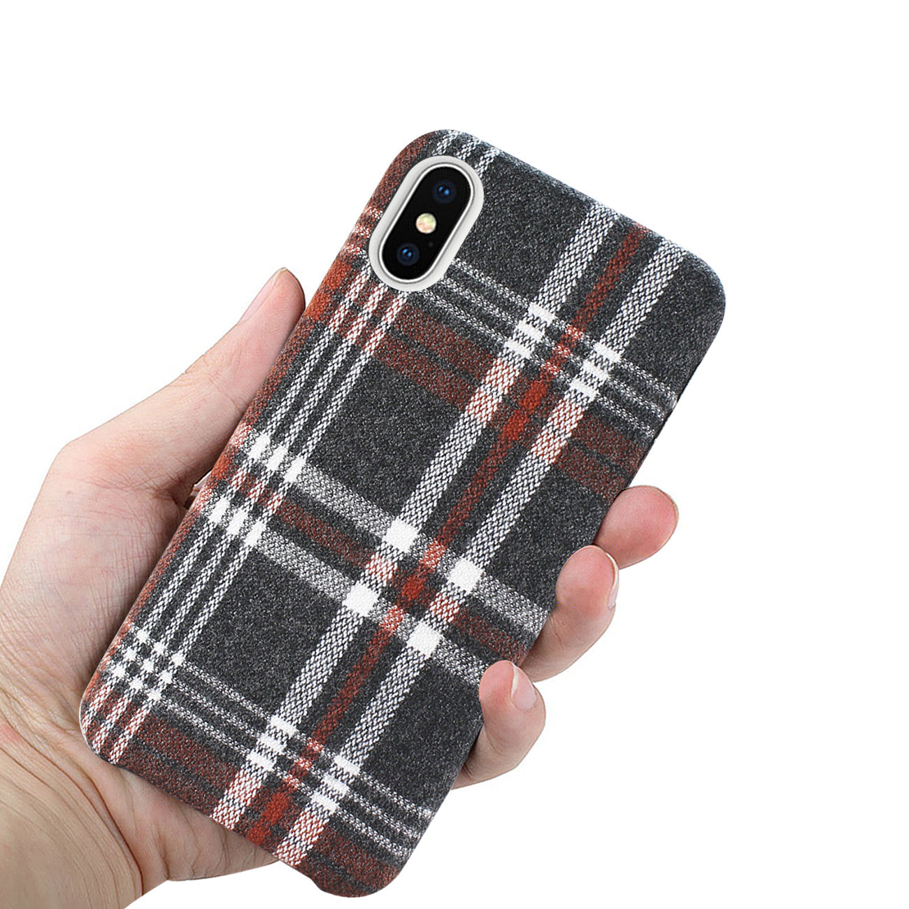 iPhone X/iPhone XS Checked Fabric Case In Brown