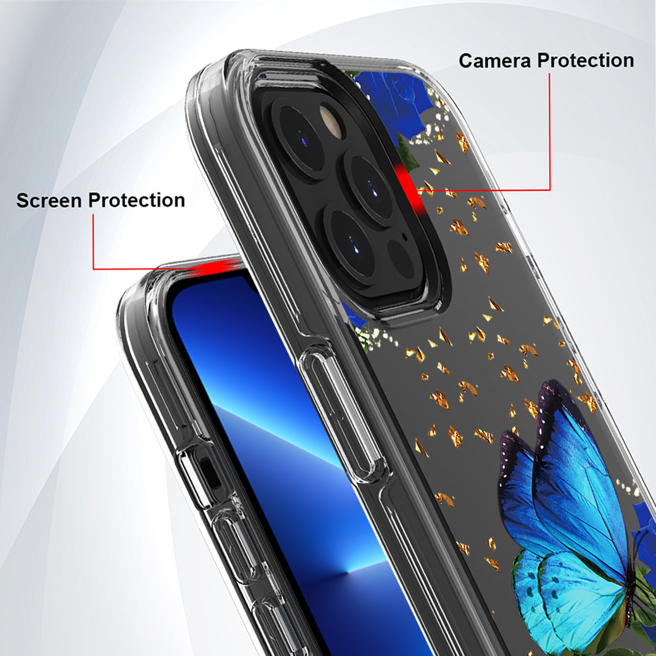 Pressed dried flower Design Phone case For iPhone 13 Pro Max In Blue