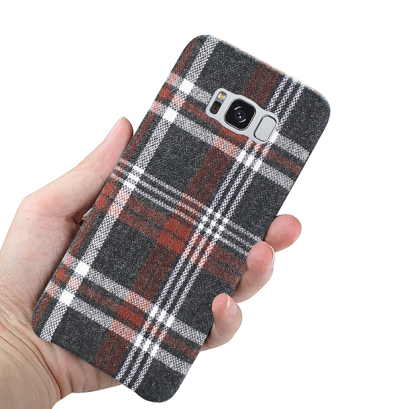 Case Checked Fabric Samsung Galaxy S8 Brown Color