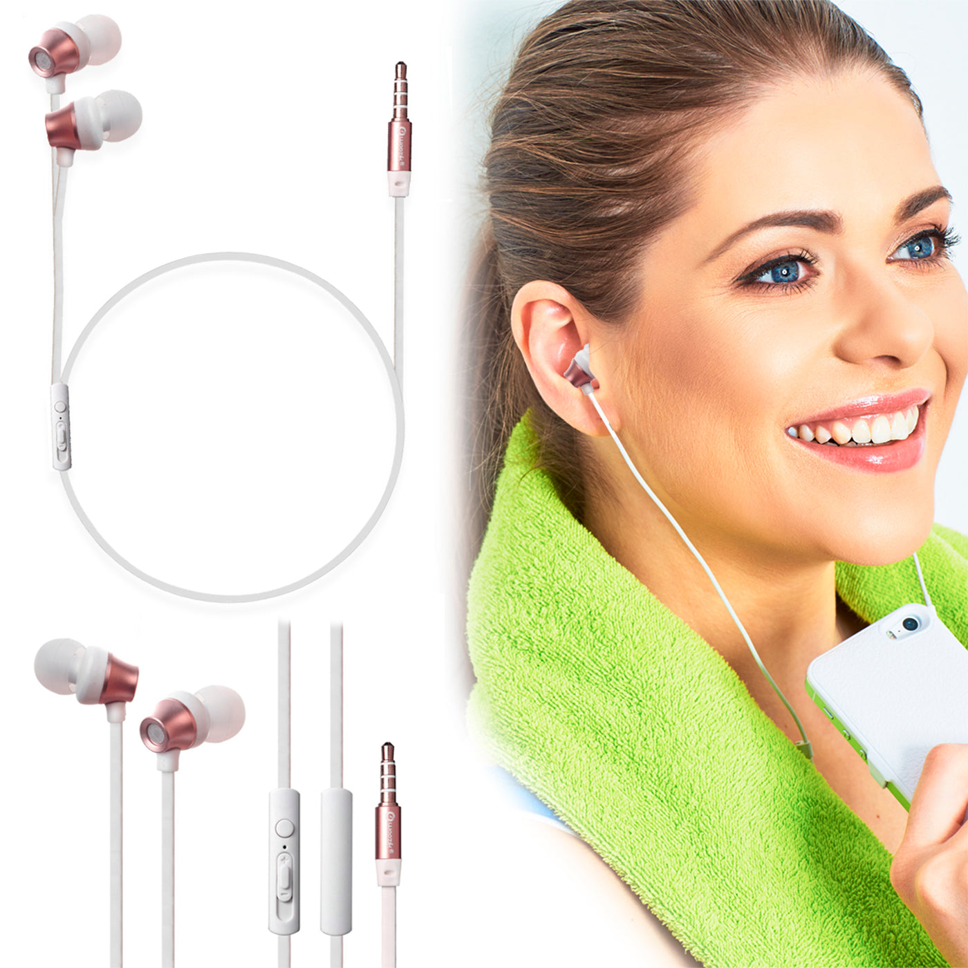 Earphones With Remote And Mic Stereo Rose Gold Color
