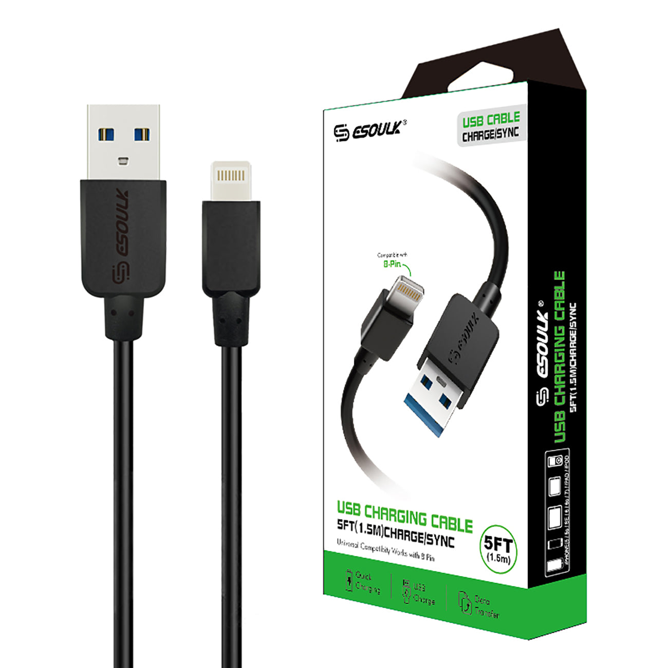 Cable Round 8 PIN 5ft 1.5A Black Color
