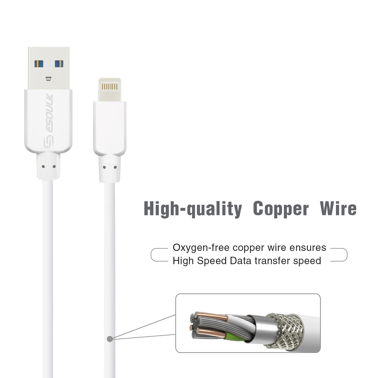Cable Round 8 PIN 5Ft 1.5A White Color