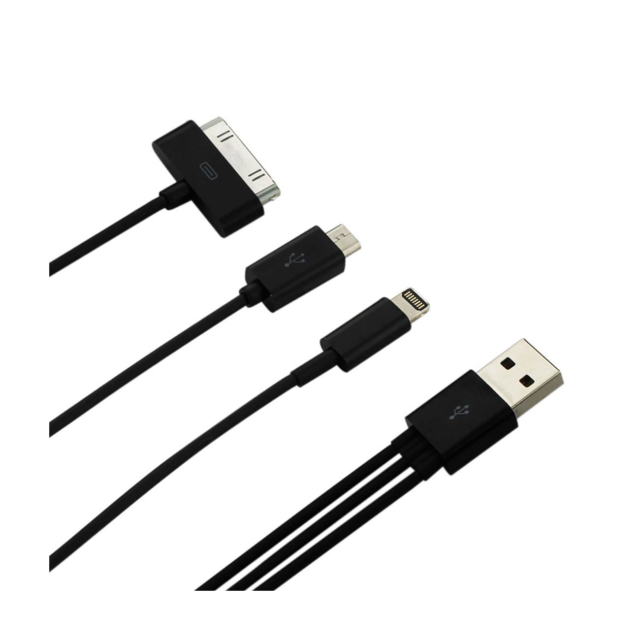 Data Cable USB Micro Trio 3-In-1 8 Pin 0.58Ft Black Color