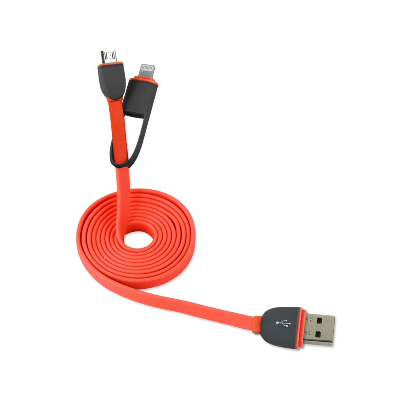 IPHONE 6 AND MICRO USB FLAT CABLE 3.2FT 2-IN-1 USB DATA IN CORAL RED