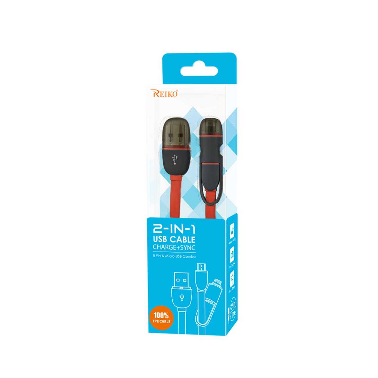 Data Cable Micro USB Flat 2 In 1 iPhone 6 Coral Red Color