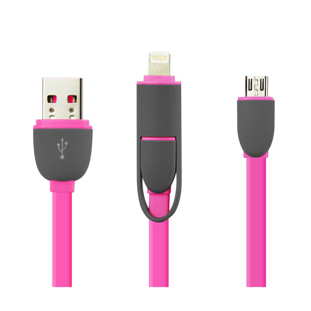 Cable USB Micro Flat 8 PIN 2-In-1 3.2Ft Hot Pink Color