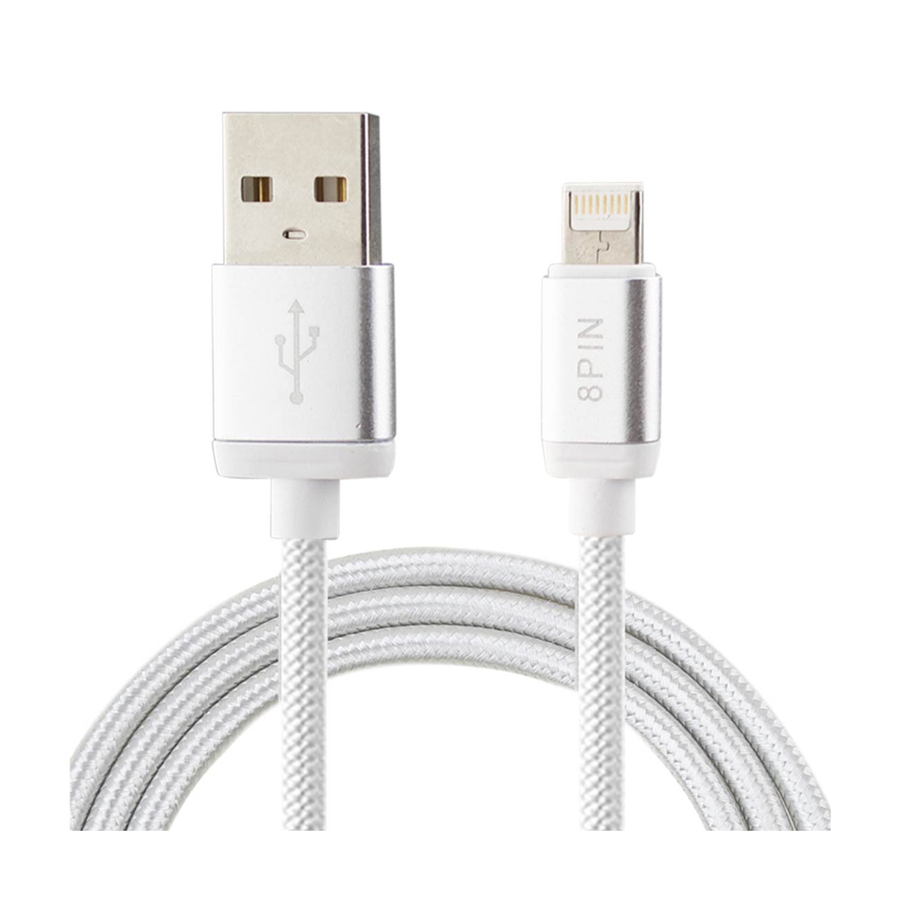 Cable USB Micro Reversible 8-PIN 2-In-1 Reiko Nylon Braided 3.3Ft White Color
