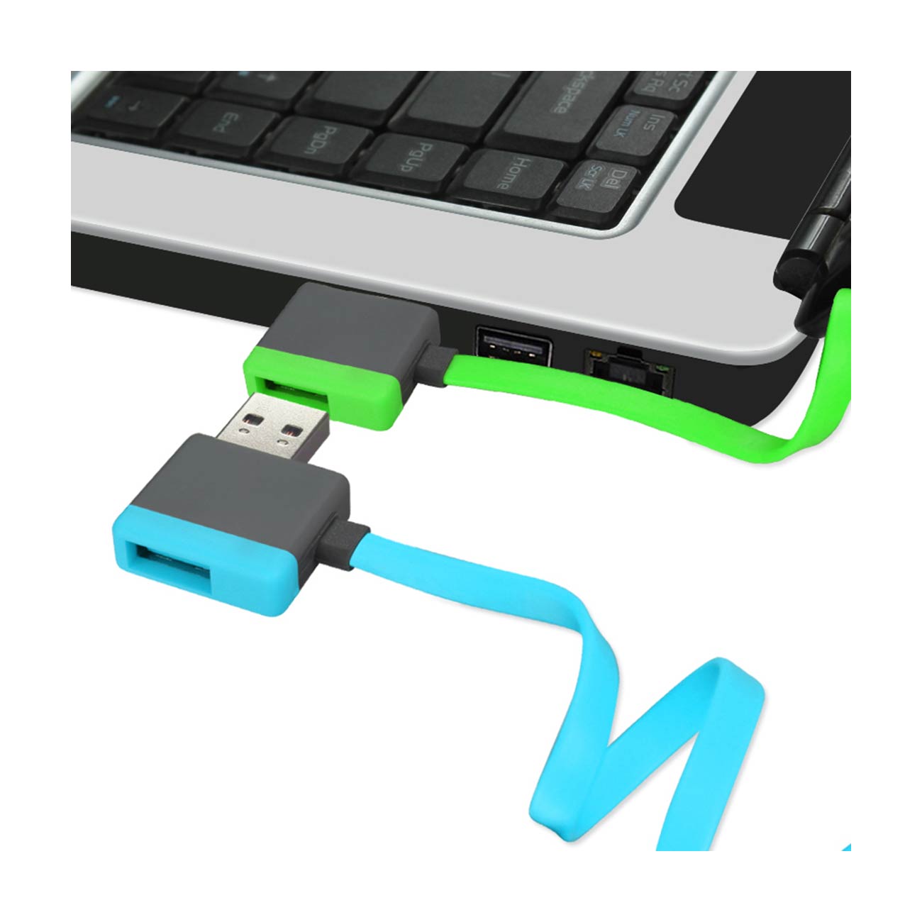 Micro USB Piggyback Flat Liberator USB Cable 3.2Ft In Green