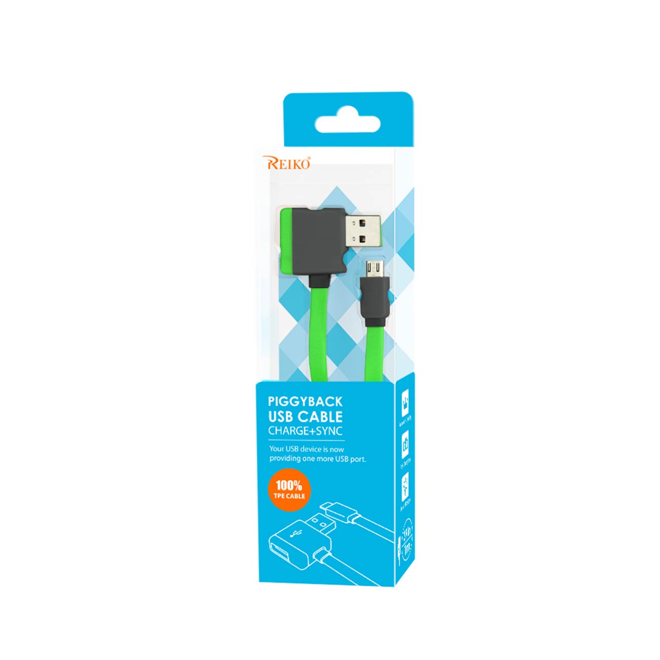 Micro USB Piggyback Flat Liberator USB Cable 3.2Ft In Green