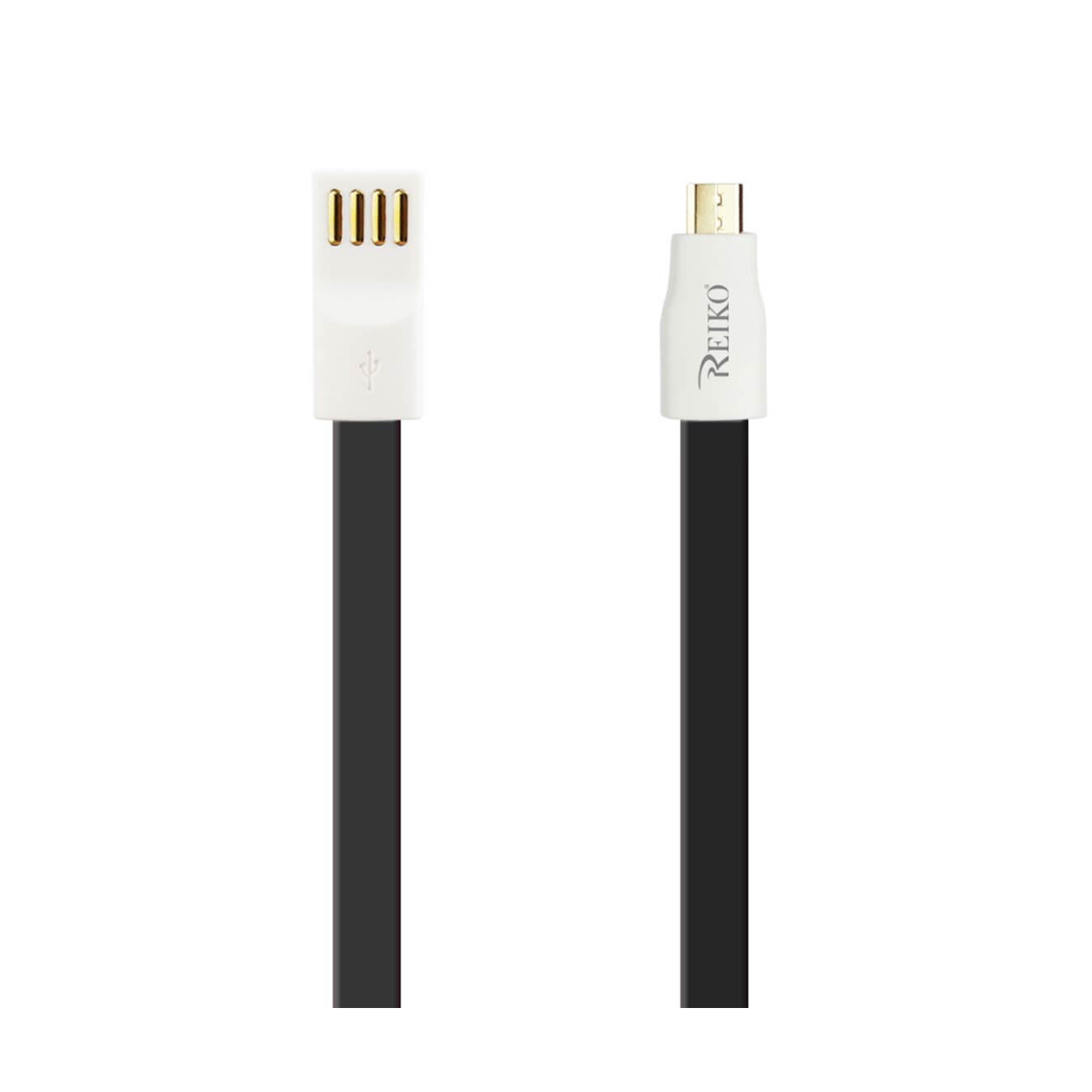 Data Cable USB Micro Flat Magnetic Gold Plated 0.7 Foot Black Color