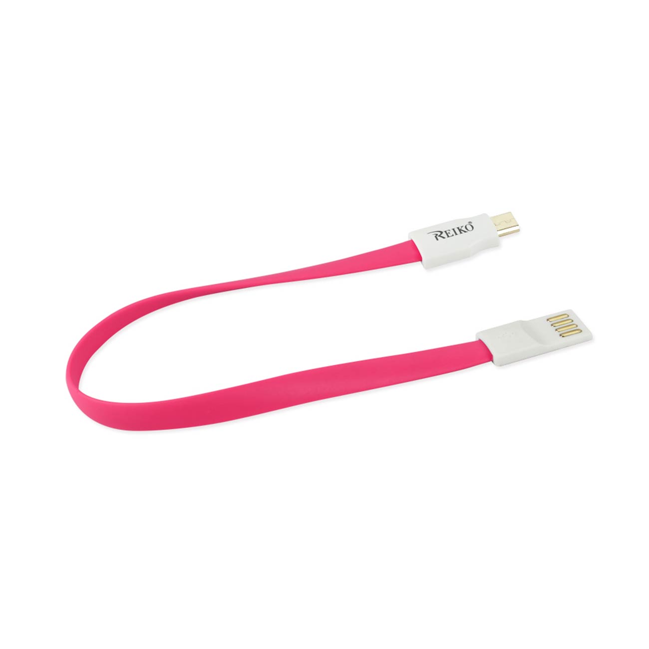 Data Cable USB Micro Flat Magnetic Gold Plated 9670t 0.7 Foot Carriers AT&T Blackberry Style Hot Pink Color