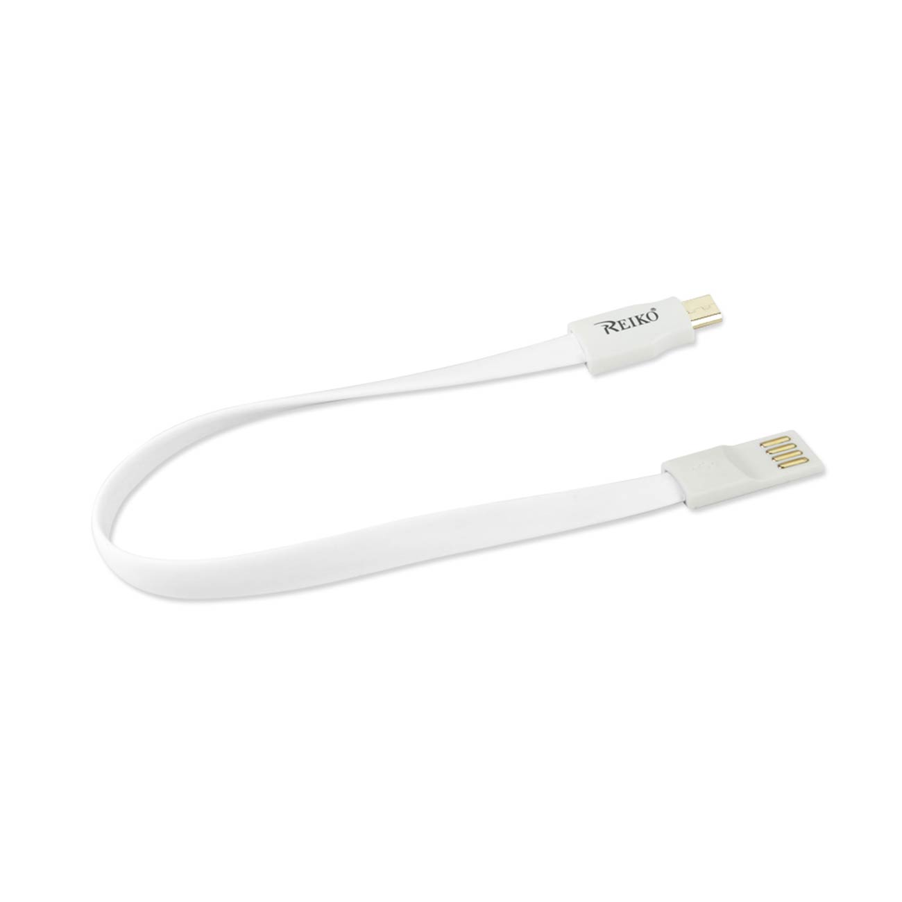 Data Cable USB Micro Flat Magnetic Gold Plated 0.7 Foot White Color