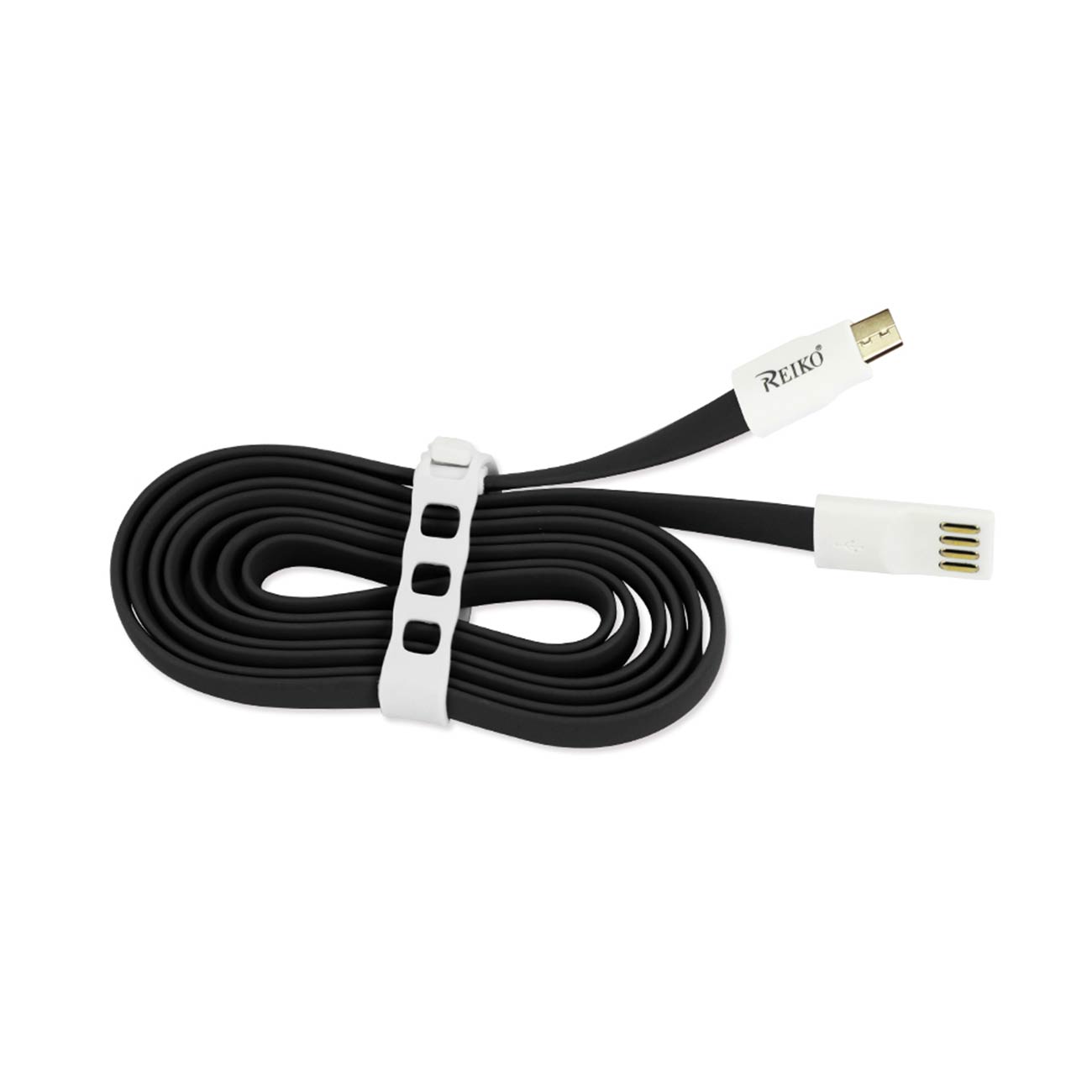 Data Cable USB Flat Micro Gold Plated 3.9Ft With Cable Tie Black Color