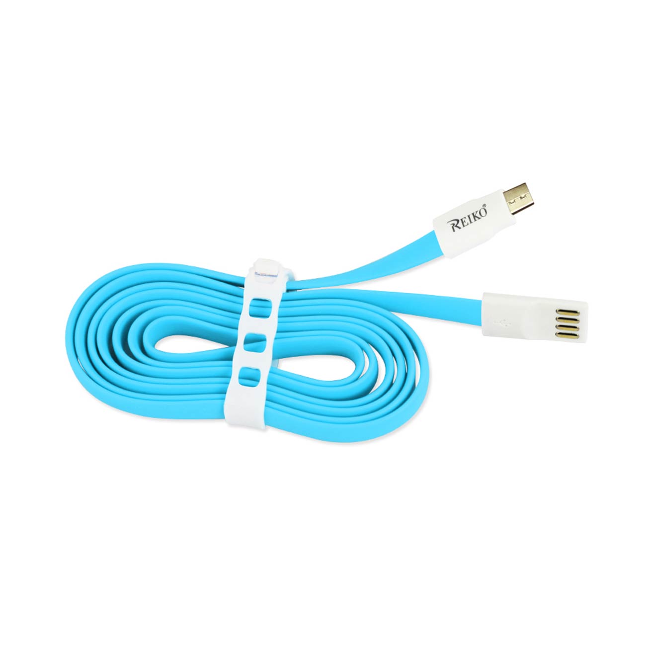 Data Cable USB Flat Micro Gold Plated 3.9Ft With Cable Tie Blue color