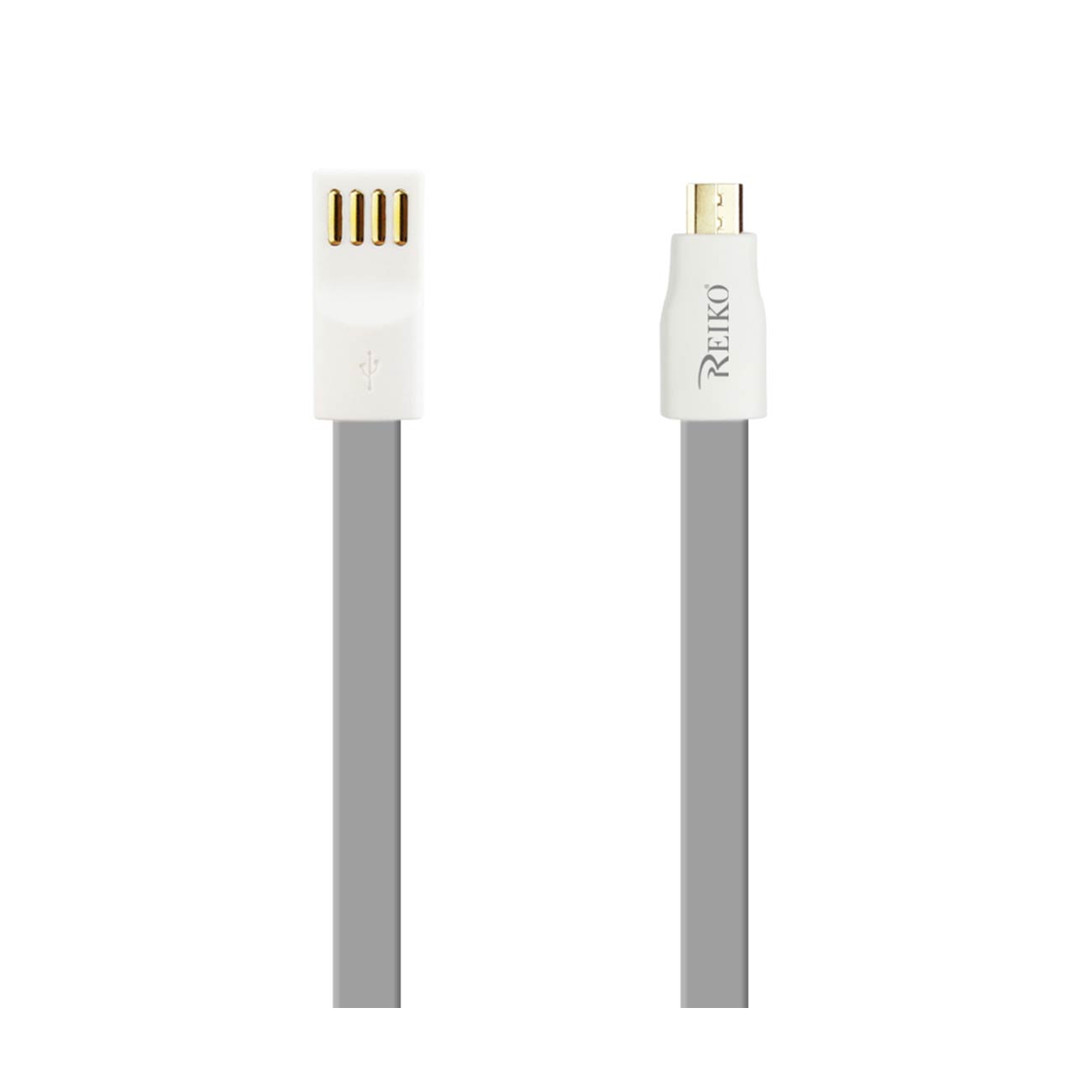 Data Cable USB Flat Micro Gold Plated 3.9Ft With Cable Tie Gray Color
